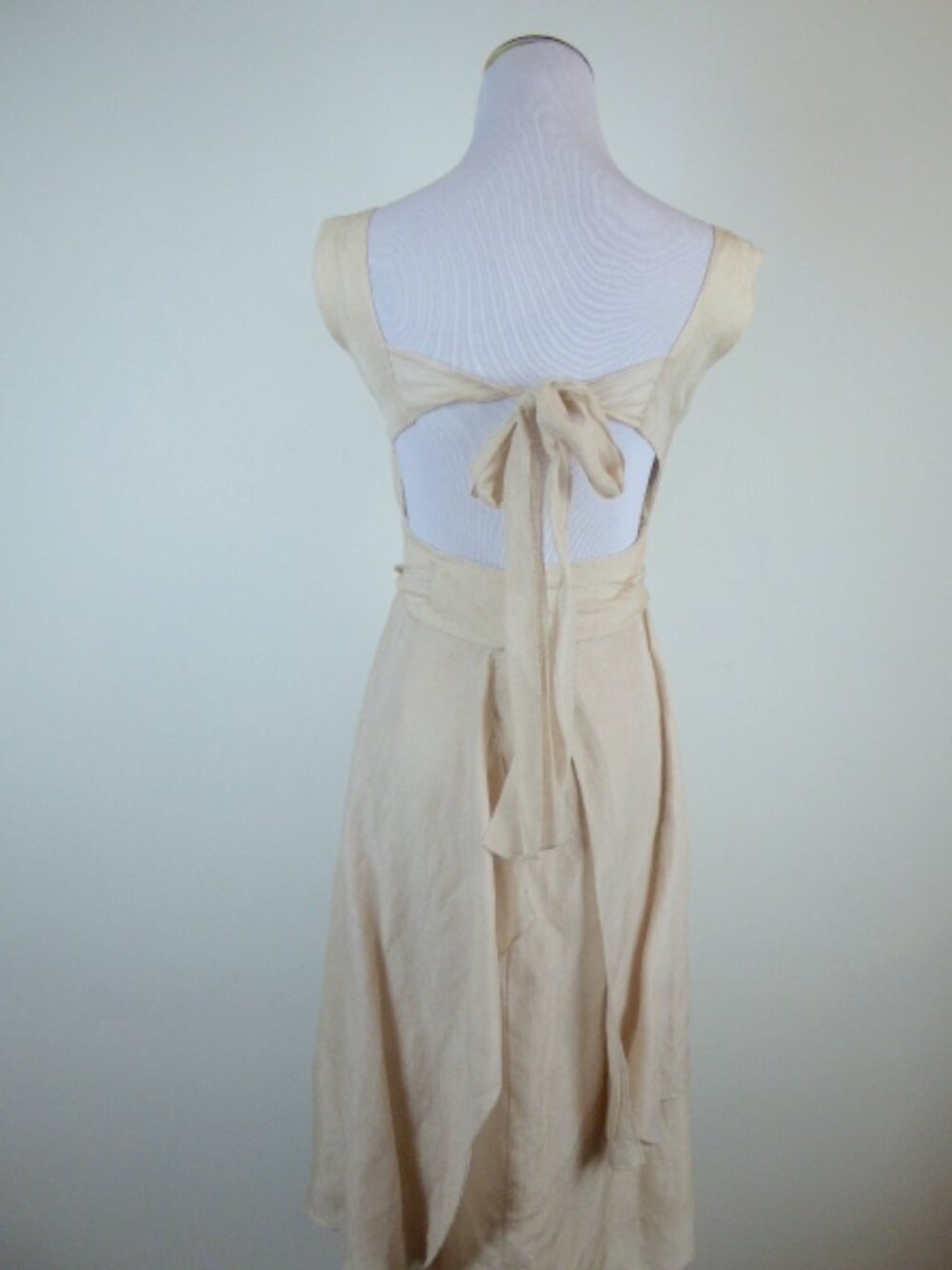 MORGANE LE FAY NUDE blush pink linen silk party dress open back S